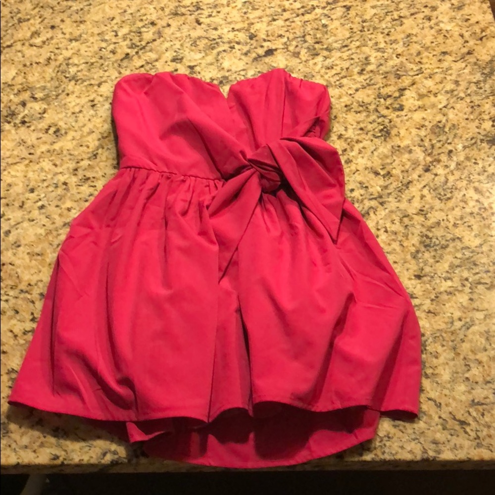Hot pink strapless sweetheart flare dress